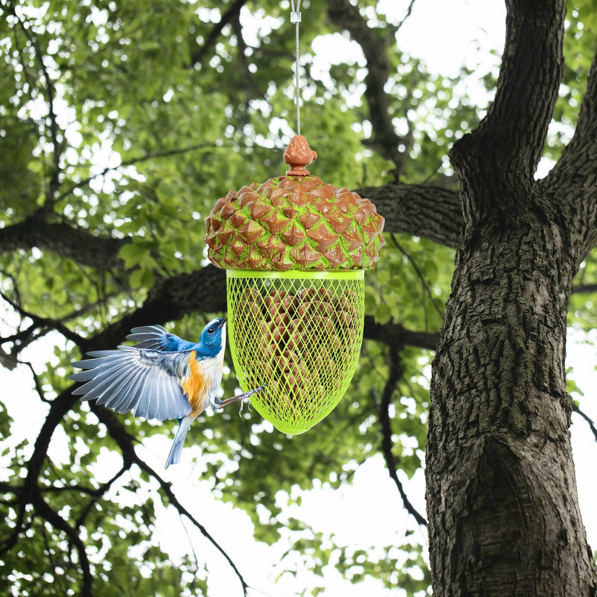 Comedero de ardilla de metal para pájaros silvestres, dispensador de comida colgante para jardín y patio - Marrón