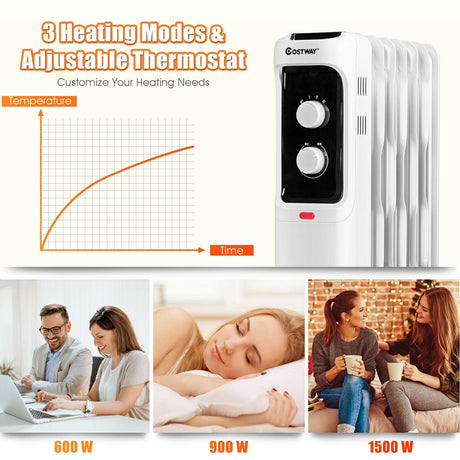 Calefactor portátil radiador de aceite de 1500W con termostato ajustable
