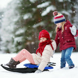 Trineo plegable de metal para niños con cuerda de arrastre, deslizador de nieve y asiento de cuero