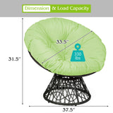 Sillón Papasan de Ratán Ergonómico Giratorio 360 Grados Cojín Suave para Jardín