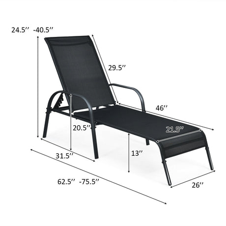 2 sillas de salón reclinables para patio exterior con tela y reposabrazos ajustables - Marrón