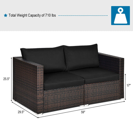 Juego de sofá seccional de mimbre de 2 piezas para patio - Beige