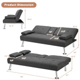 Convertible Folding Futon Sofa Bed Fabric with 2 Cup Holders