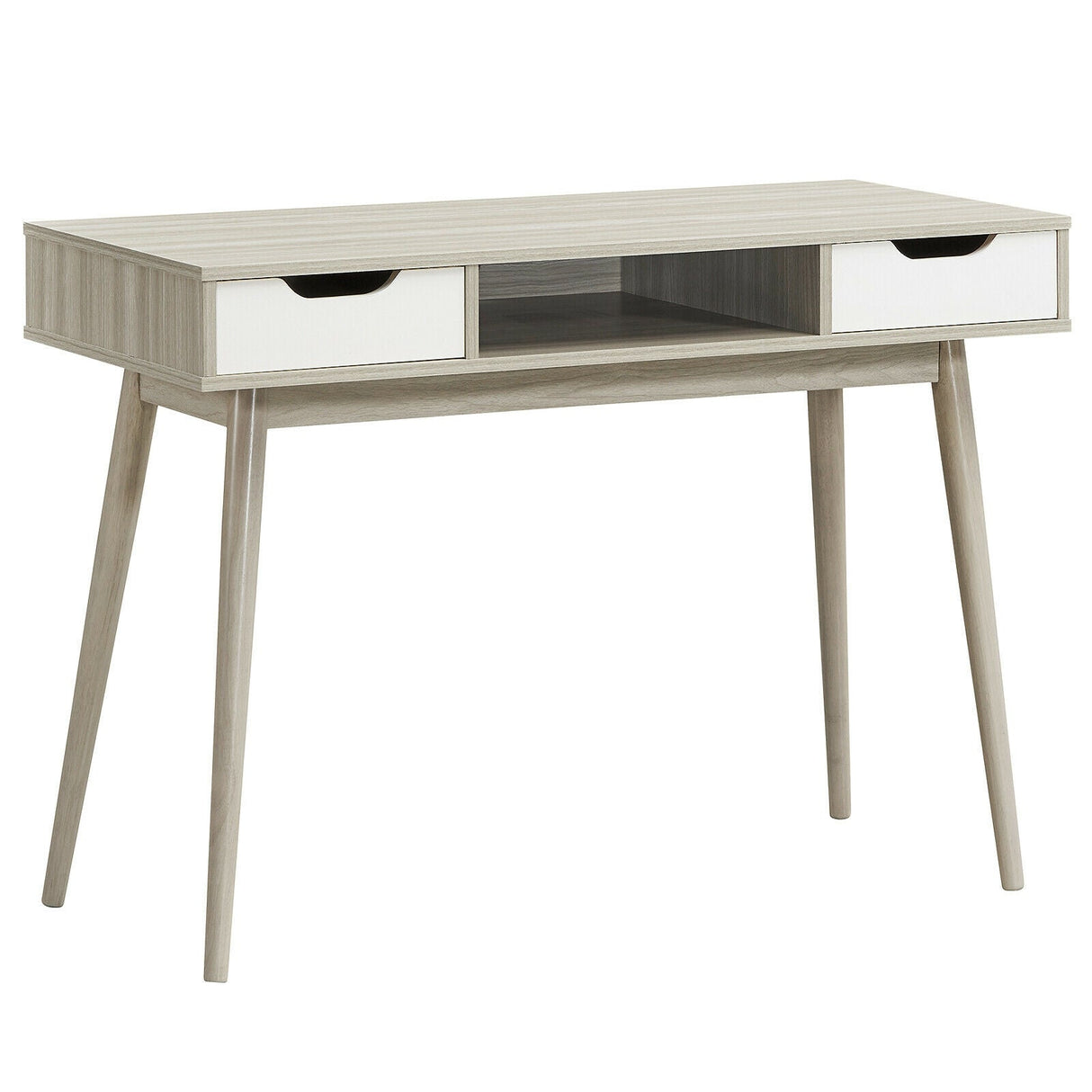 Escritorio de computadora elegante con 2 cajones y patas de madera maciza