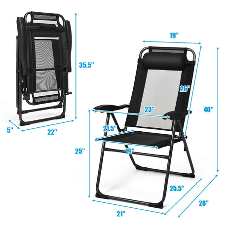 4 sillas reclinables plegables ajustables para patio y jardín con reposacabezas