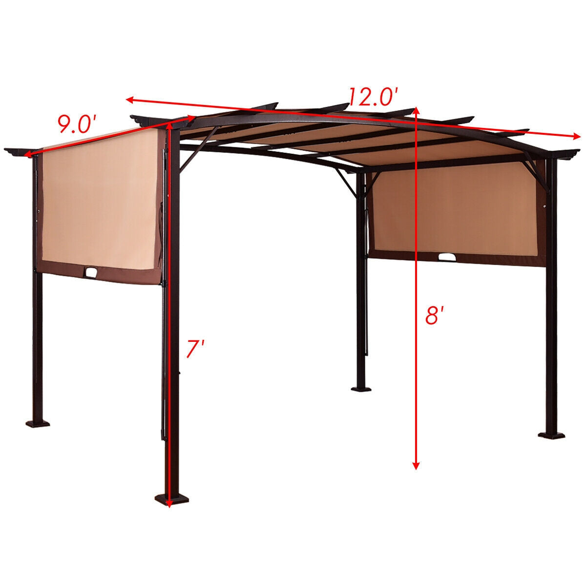 Cenador de pérgola exterior de 12 x 9 pies con toldos retráctiles