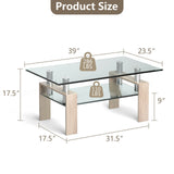 Mesa de centro rectangular de cristal con patas metálicas para salón