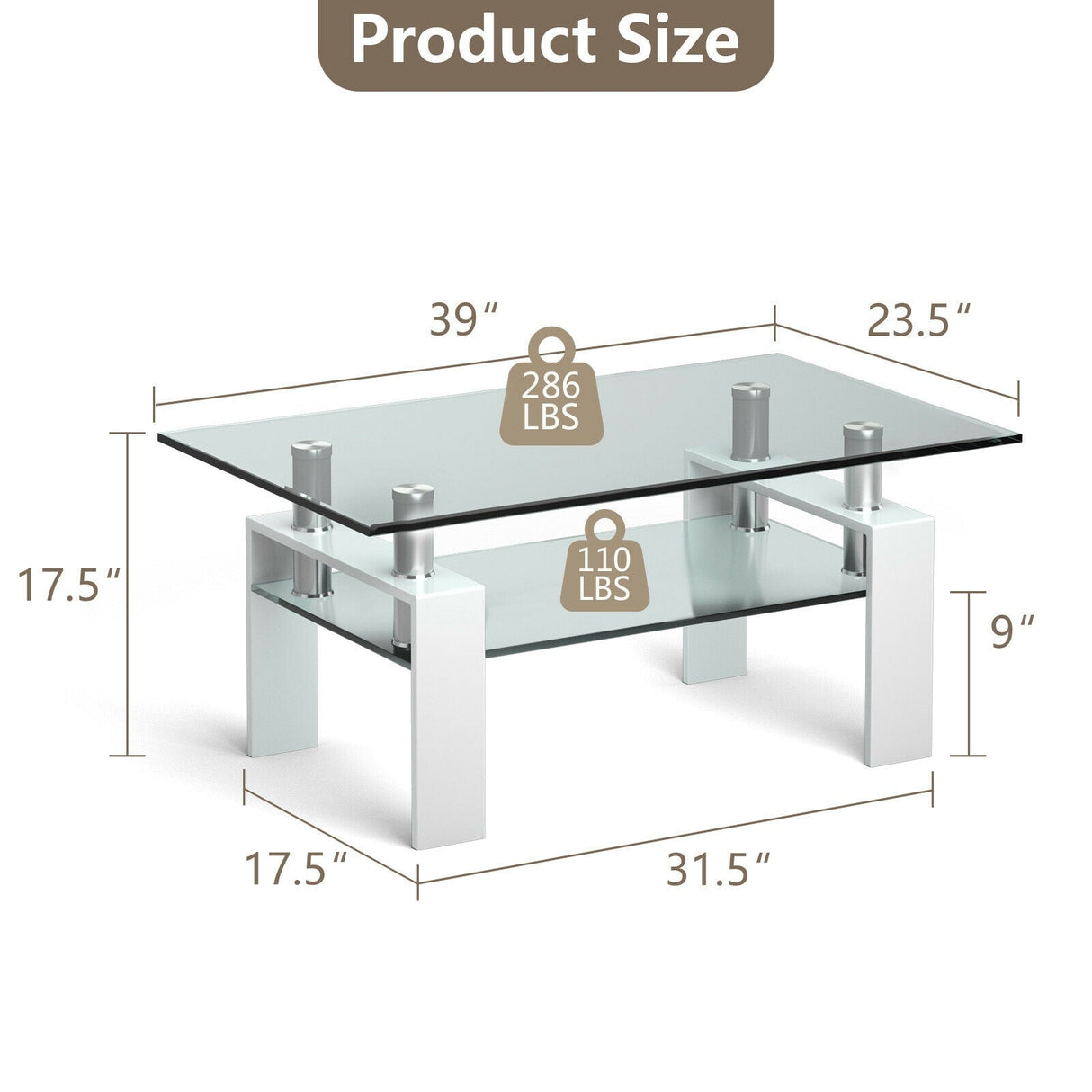 Mesa de centro rectangular de cristal con patas metálicas para salón