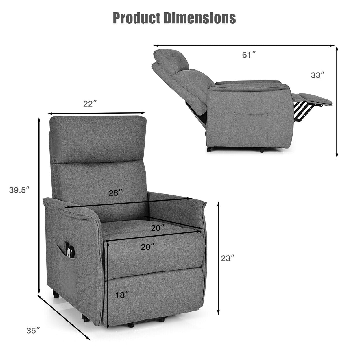 Sillón reclinable de masaje con elevación eléctrica para personas mayores con cojín acolchado grueso