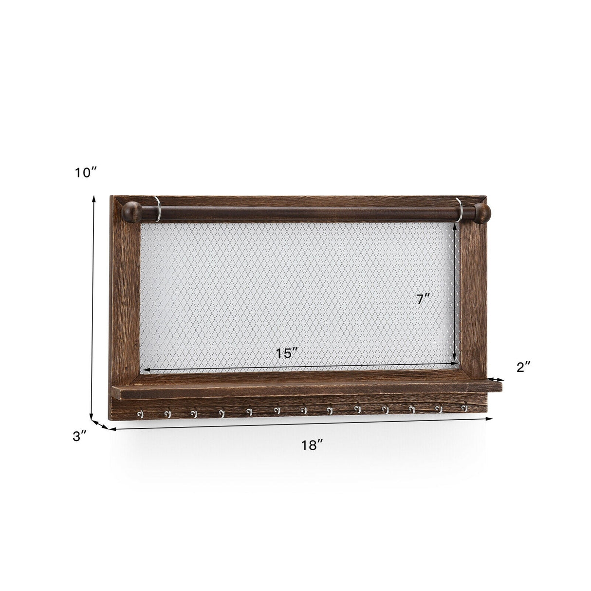 Expositor de joyas de pared con barra extraíble para pulseras