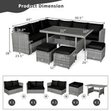 7 Pieces Patio Rattan Dining Furniture Sectional Sofa Set with Wicker Ottoman