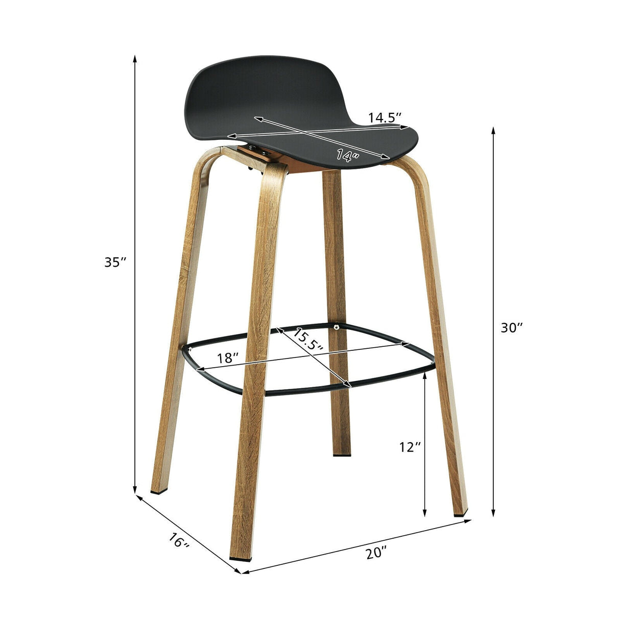 Juego de 2 taburetes de bar modernos con respaldo bajo y patas de metal