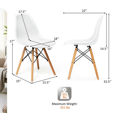 4 Pieces Modern Plastic Hollow Chair Set with Wood Leg