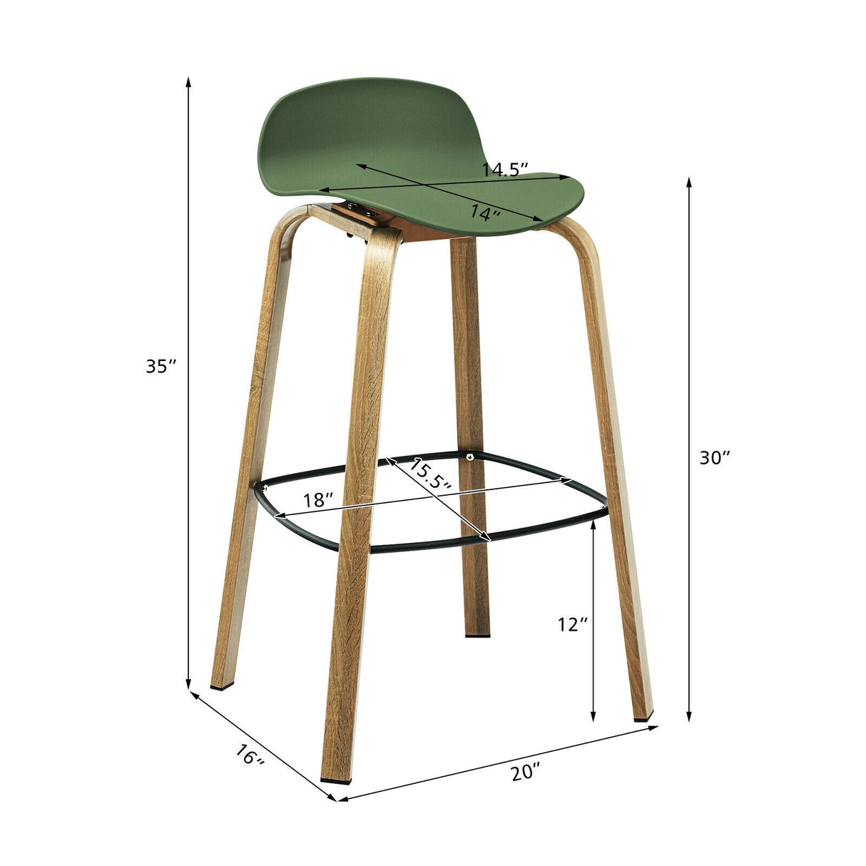 Juego de 2 taburetes de bar modernos con respaldo bajo y patas de metal
