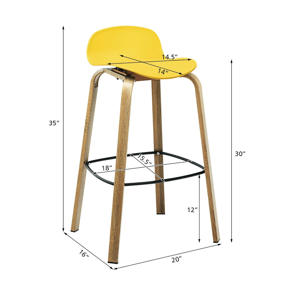 Juego de 2 taburetes de bar modernos con respaldo bajo y patas de metal