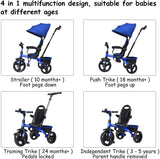 Triciclo infantil 4 en 1 con manija de empuje ajustable