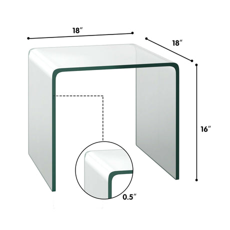 Mesa auxiliar de cascada de cristal templado de 18 x 18 x 16 pulgadas con almohadilla antideslizante
