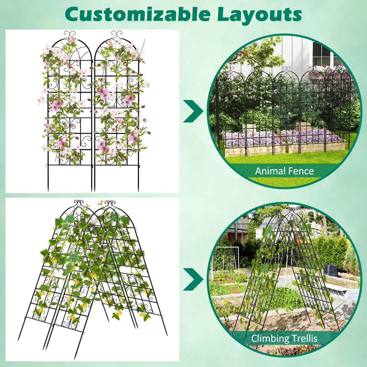 2/4 Pack 71 x 20 Inch Metal Garden Trellis for Climbing Plants