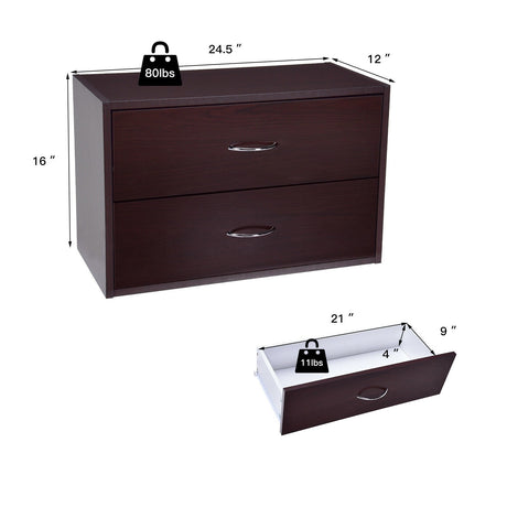 Cómoda con 2 cajones, organizador horizontal, mesita de noche con asa, madera-marrón