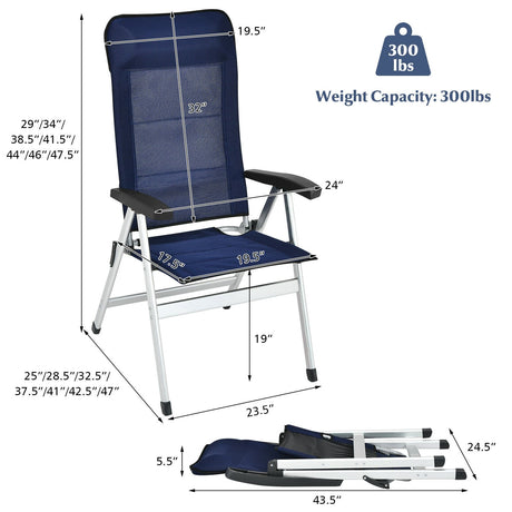 2 sillas de comedor para patio con reposacabezas portátil ajustable - Azul