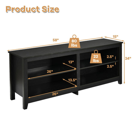 Mueble de TV con 4 compartimentos para televisores de hasta 65 pulgadas con estante ajustable en 3 posiciones de altura