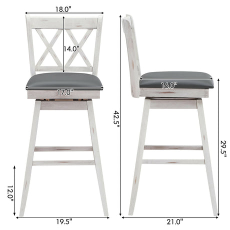 Juego de 2 Taburetes de Bar de 29 Pulgadas con Patas de Madera de Caucho