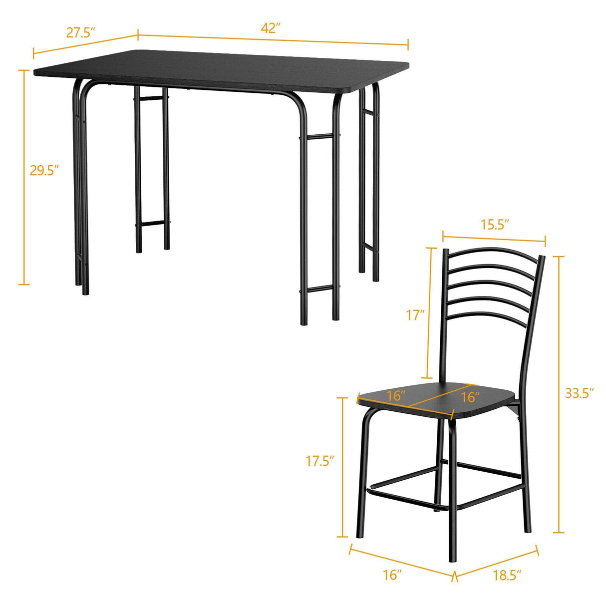 Juego de comedor rectangular de madera de 5 piezas