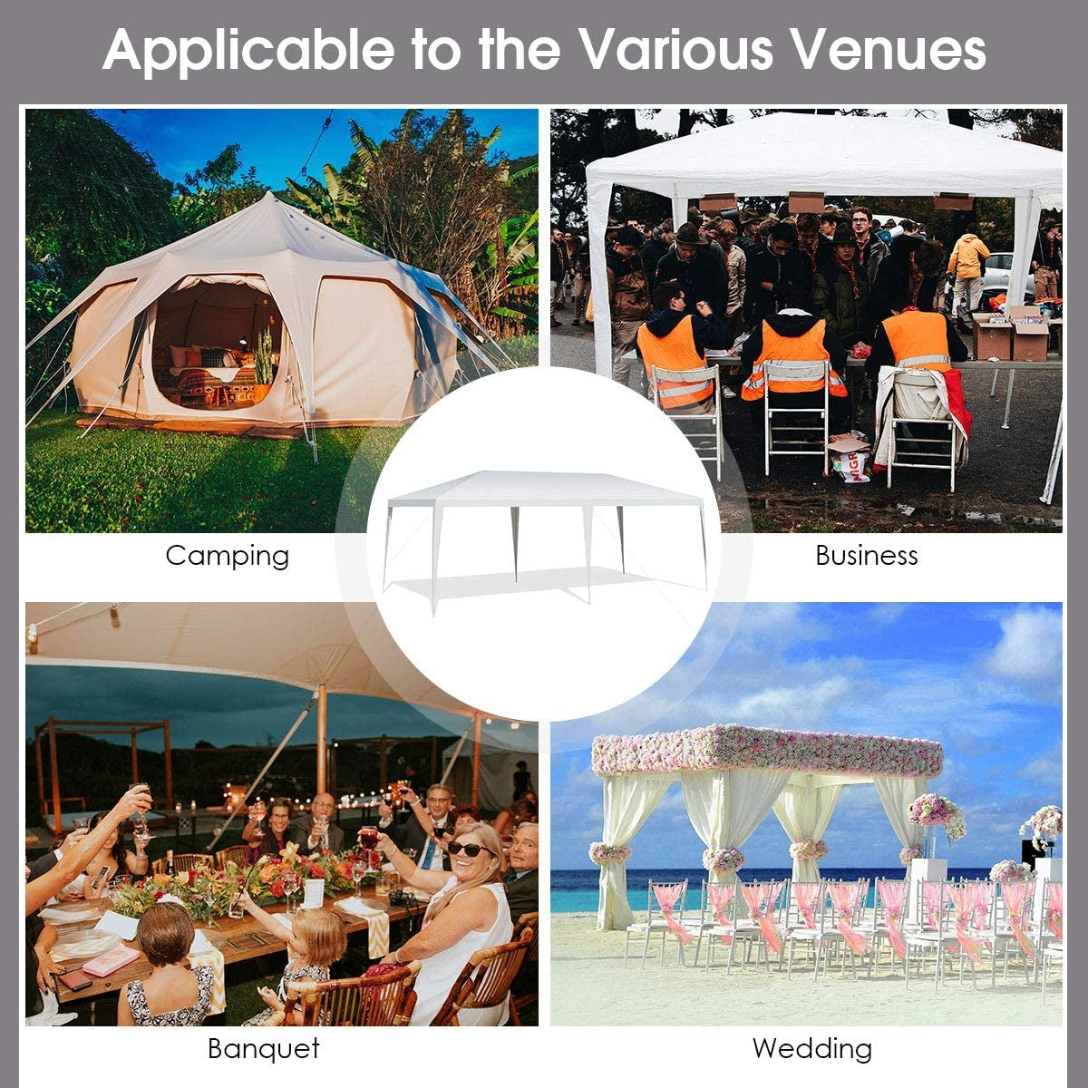 Carpa de toldo impermeable de 10 x 20 pies con estacas y cuerdas de viento