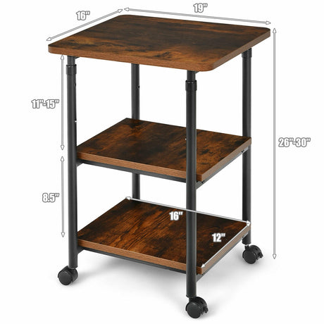 Soporte de impresora ajustable de 3 niveles con ruedas giratorias de 360°
