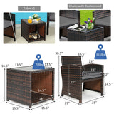 3 Pieces PE Rattan Wicker Furniture Set with Cushion Sofa Coffee Table for Garden