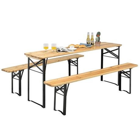 Juego de Banco y Mesa de Picnic Plegable de Madera de 3 Piezas