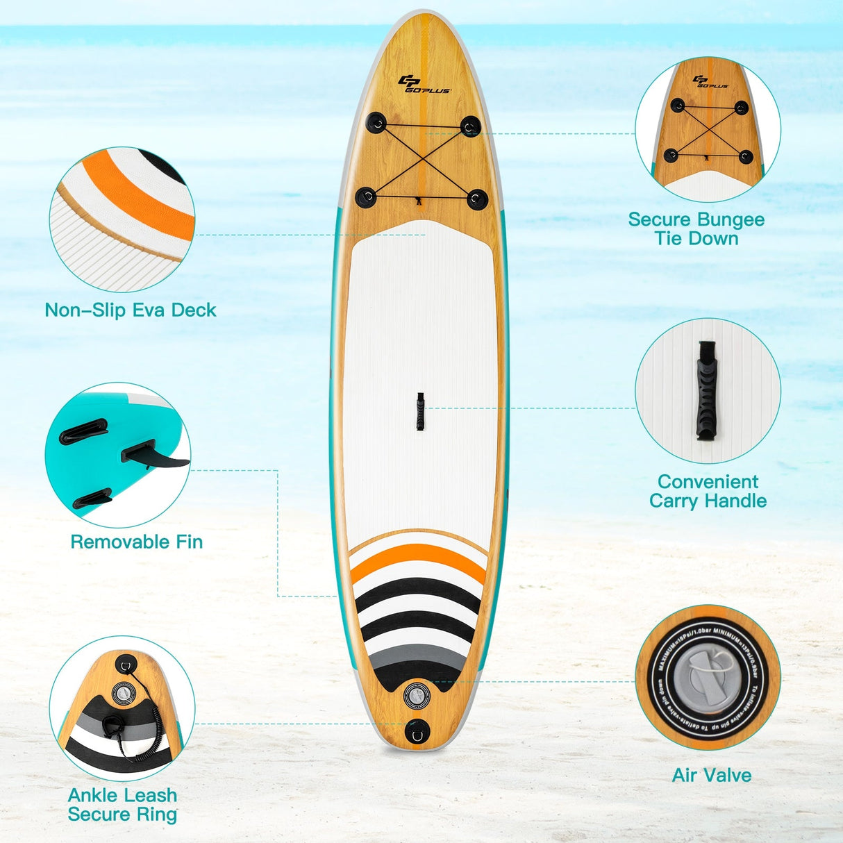Tabla de remo inflable de pie de 10' SUP con bolsa
