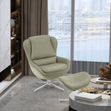 Sillón reclinable giratorio 360° de cuero con otomana y base de aleación de aluminio