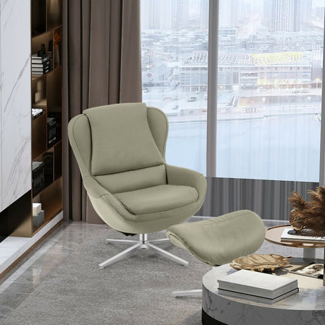 Sillón reclinable giratorio 360° de cuero con otomana y base de aleación de aluminio