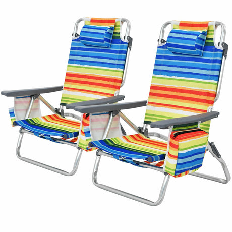 2 sillas de playa plegables tipo mochila con almohada - Rosa