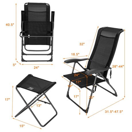 Juego de 4 sillas de comedor plegables con respaldo ajustable para patio