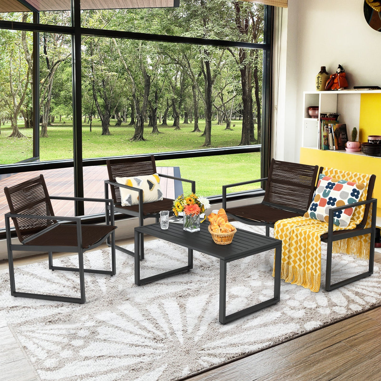 Juego de conversación de muebles de patio de 4 piezas con sofá y sofá de dos plazas