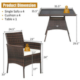 Juego de muebles de comedor de ratán para patio de 5 piezas con sillones y mesa con superficie de madera