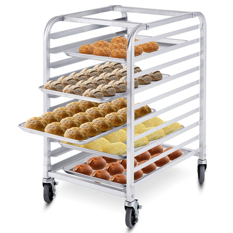 Estante de aluminio para panadería con 10 bandejas enrollables
