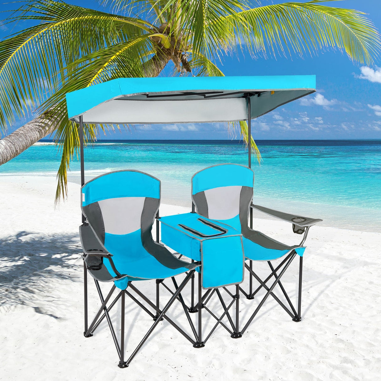 Sillas portátiles de camping plegables con dosel y portavasos