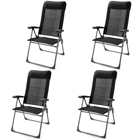 2 sillas plegables portátiles para patio, con reposacabezas ajustable, para camping -Negro