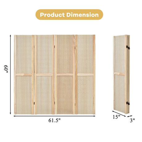 Expositor de pegboard de 4 paneles, 1,5 m de altura, pantalla plegable para manualidades, organizado