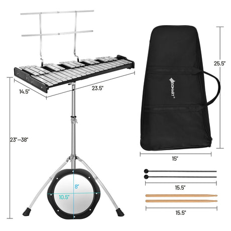 Campana de percusión de xilófono de 32 notas con soporte ajustable