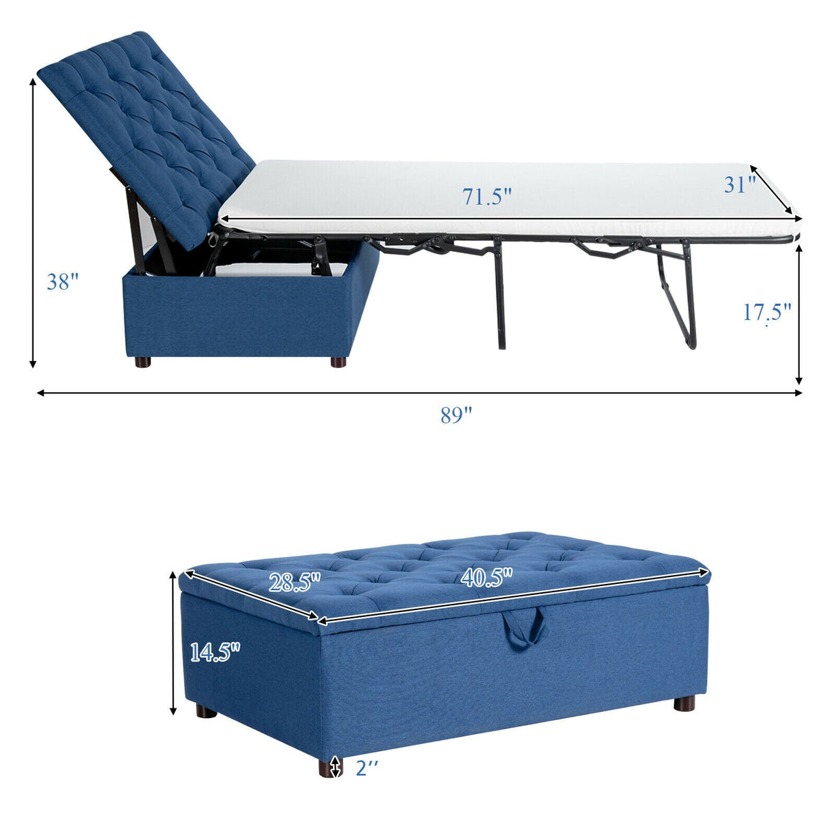 Cama Otomana Plegable con Colchón para Invitados y Siestas de Oficina