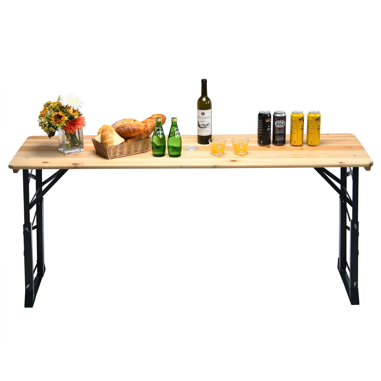 Mesa de Picnic Plegable de Madera para Exteriores de 66.5 Pulgadas con Alturas Ajustables