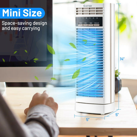 Miniventilador de torre oscilante de 14 pulgadas con 3 velocidades y temporizador, para escritorio