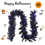 Guirnalda de Navidad y Halloween de 9 pies preiluminada con 50 luces LED moradas