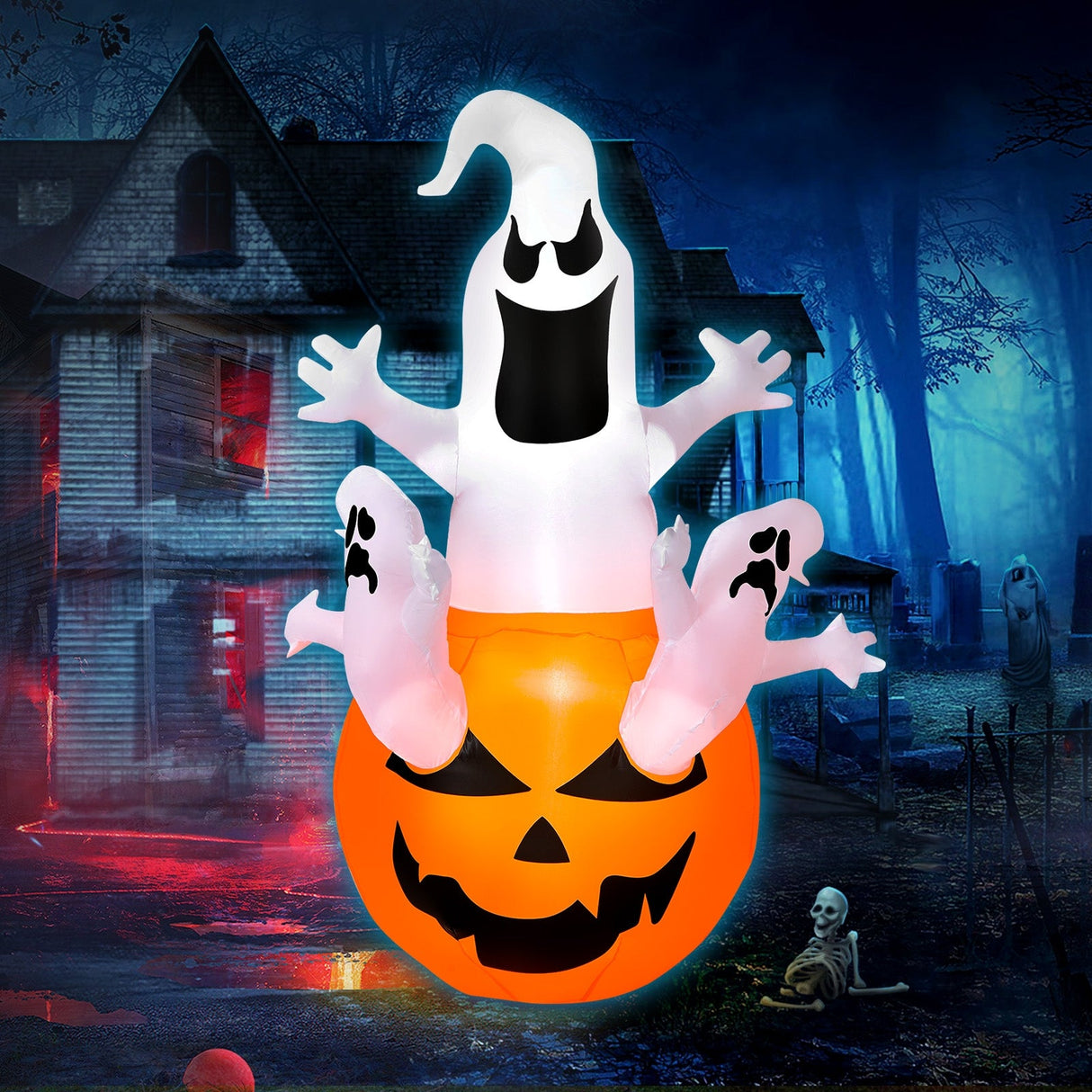 Decoración inflable de jardín de calabaza de Halloween de 1,8 m con luz LED incorporada