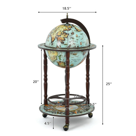 Minibar de globo de 17 pulgadas con mapa italiano del siglo XVI, carro estantería para botellas de licor