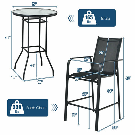 Juego de 3 taburetes de mesa de bar para patio exterior